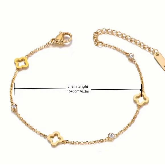 Clover Bracelet with Sparkling Zirconia Stones/Stainless Steel 18K Gold Plated - Picture 2 of 4